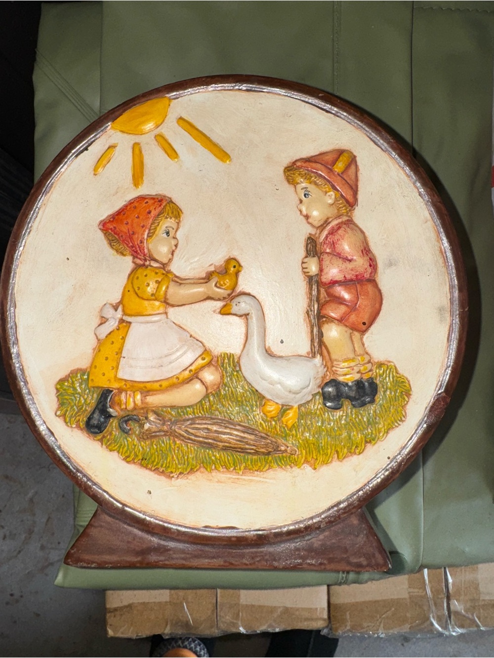 Vintage Ceramic Coin Bank with Double Sided Cute Farm Scene